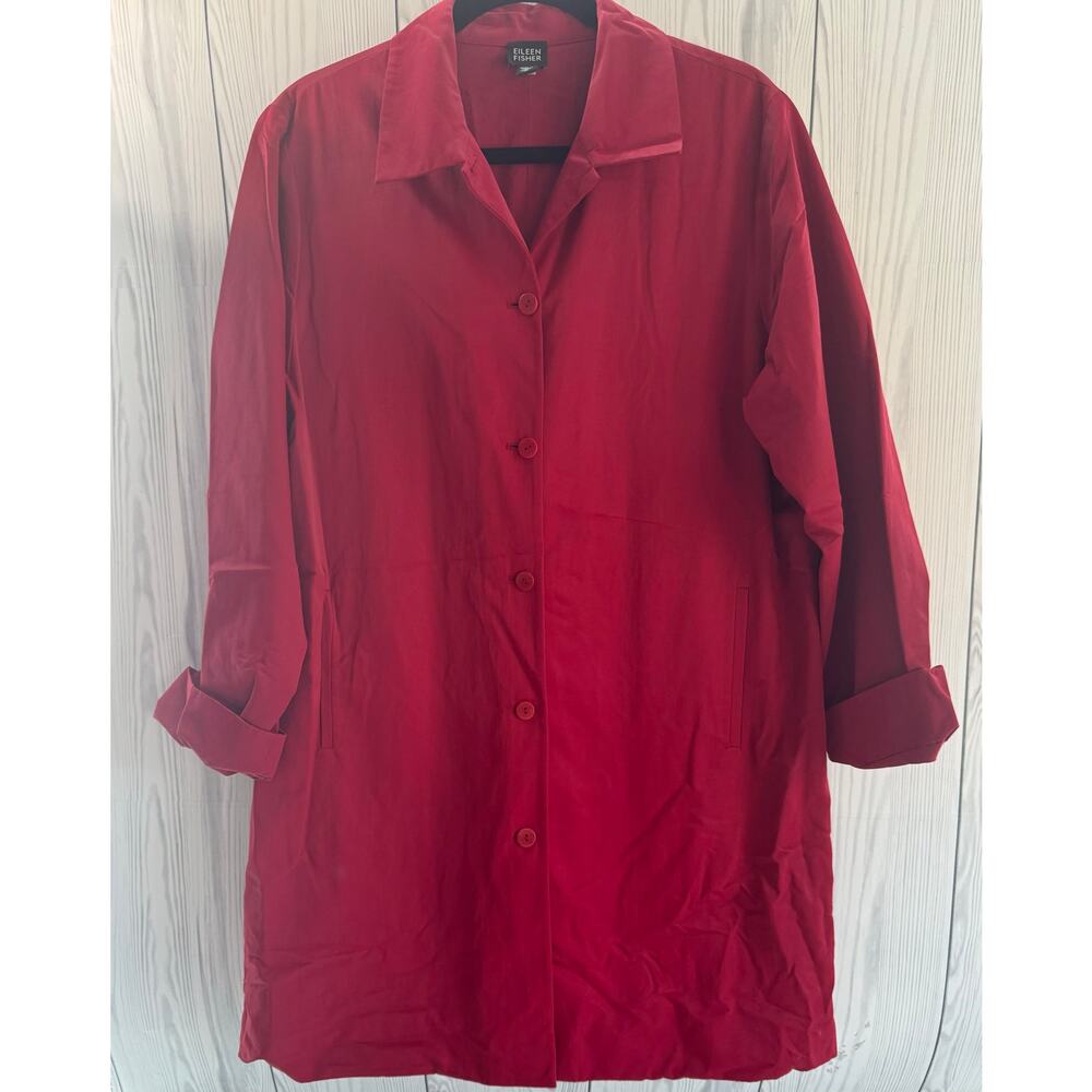 Women's Eileen Fisher Red Trench Button Front Interior Lining Size M
